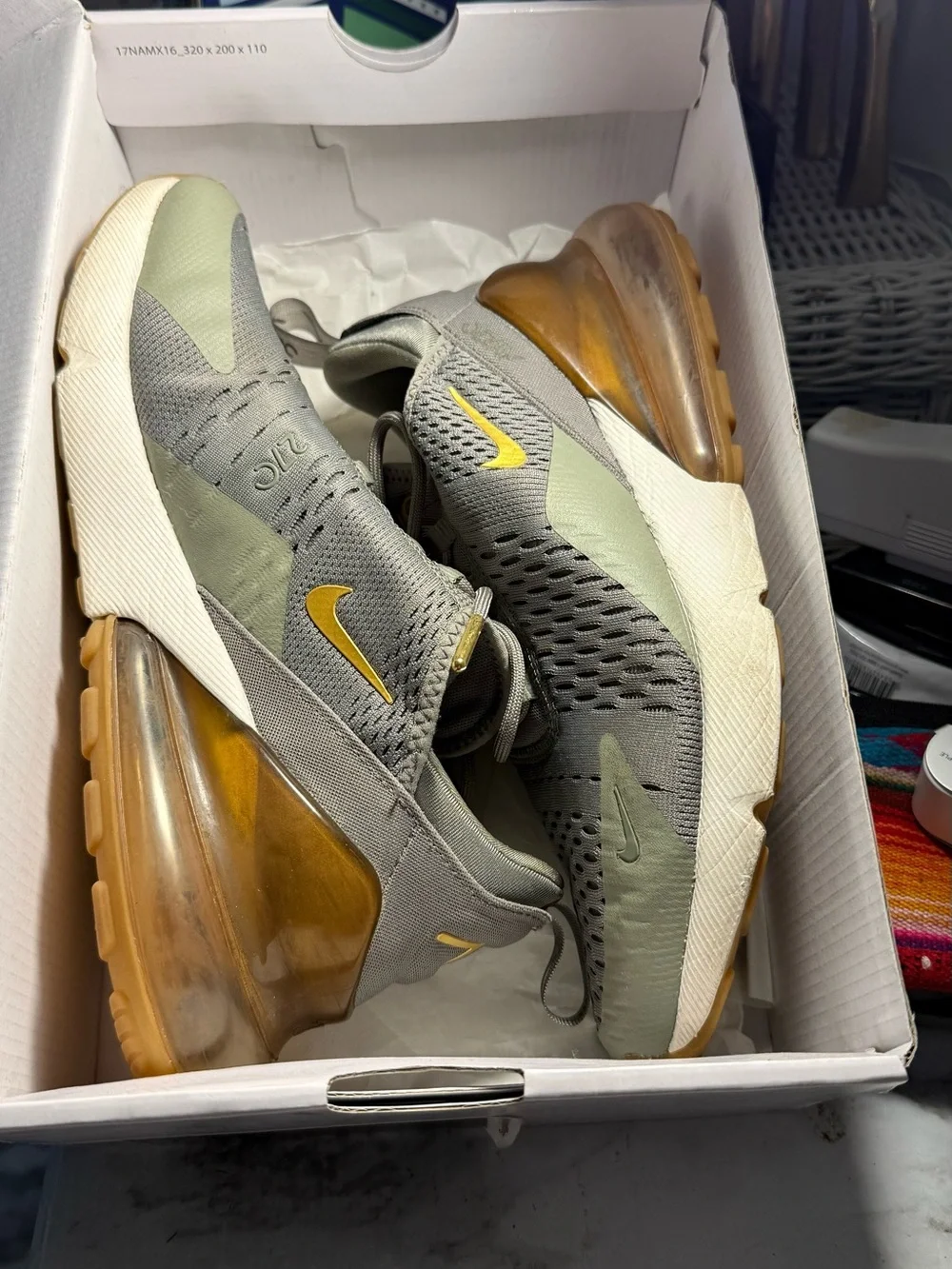 Nike Women's Olive Gray Sneakers with Gold Accents
